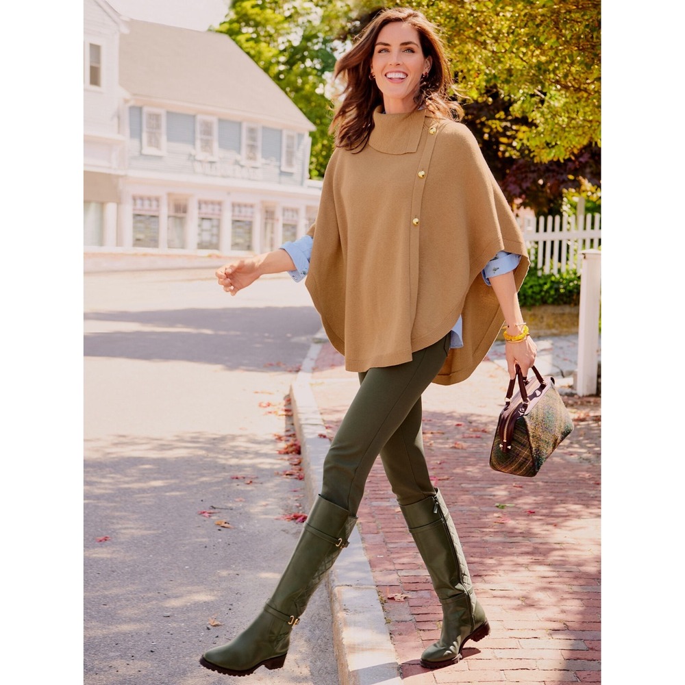 TALBOTS Sweater Cape Poncho Minimalist Camel Cotton Blend Knit‎ Women Medium